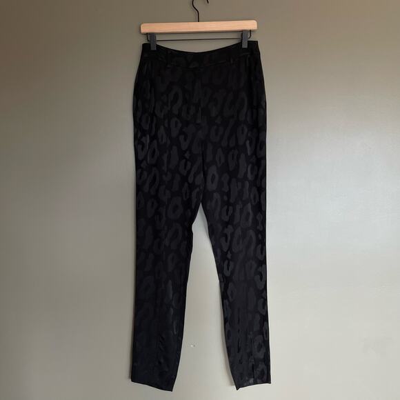 NWT Anine Bing Tate High Waist Trousers Size 6 Black Leopard Front Slit Pants - Picture 5 of 16